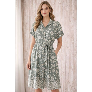 Lucky Brand Floral Midi Dress in Green and White, Size 3X